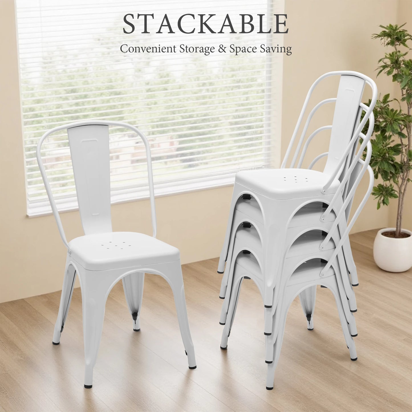 18 IN Metal Dining Chairs Set of 4 Stackable