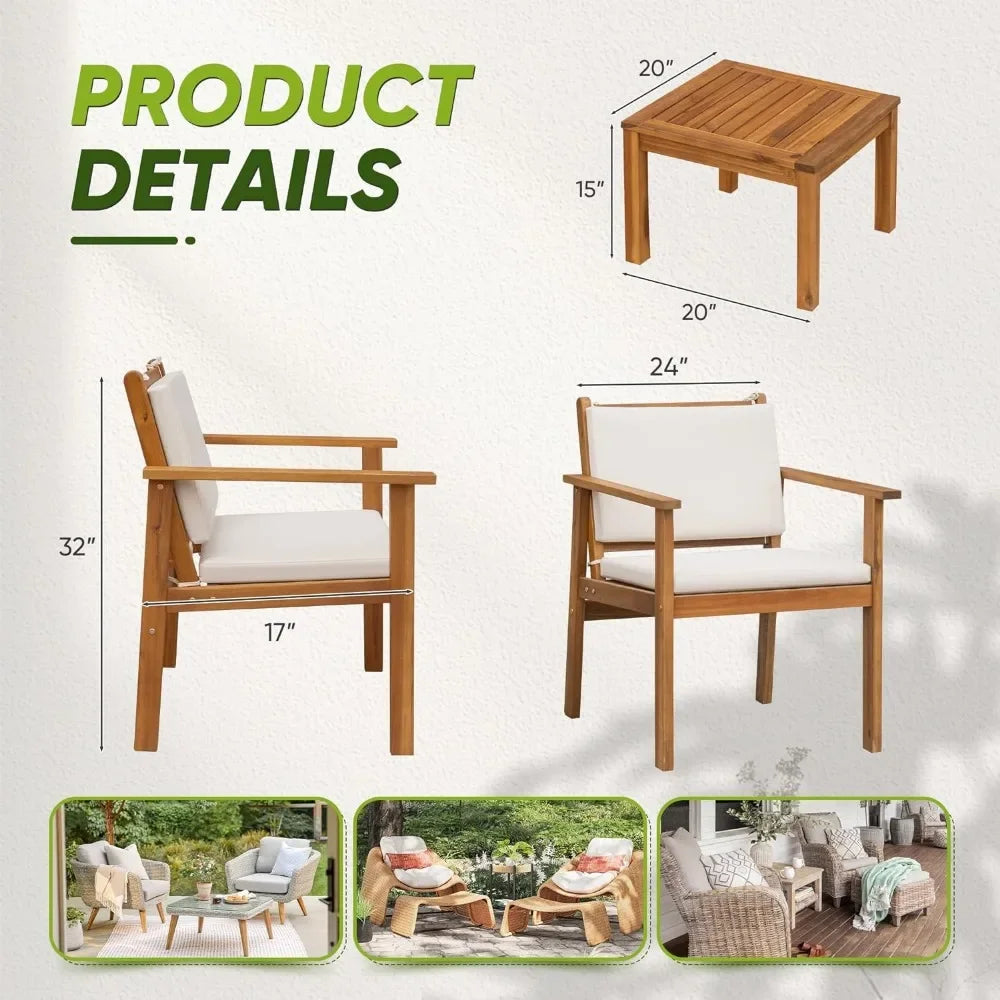 Patio Chairs 3 Piece Acacia Wood