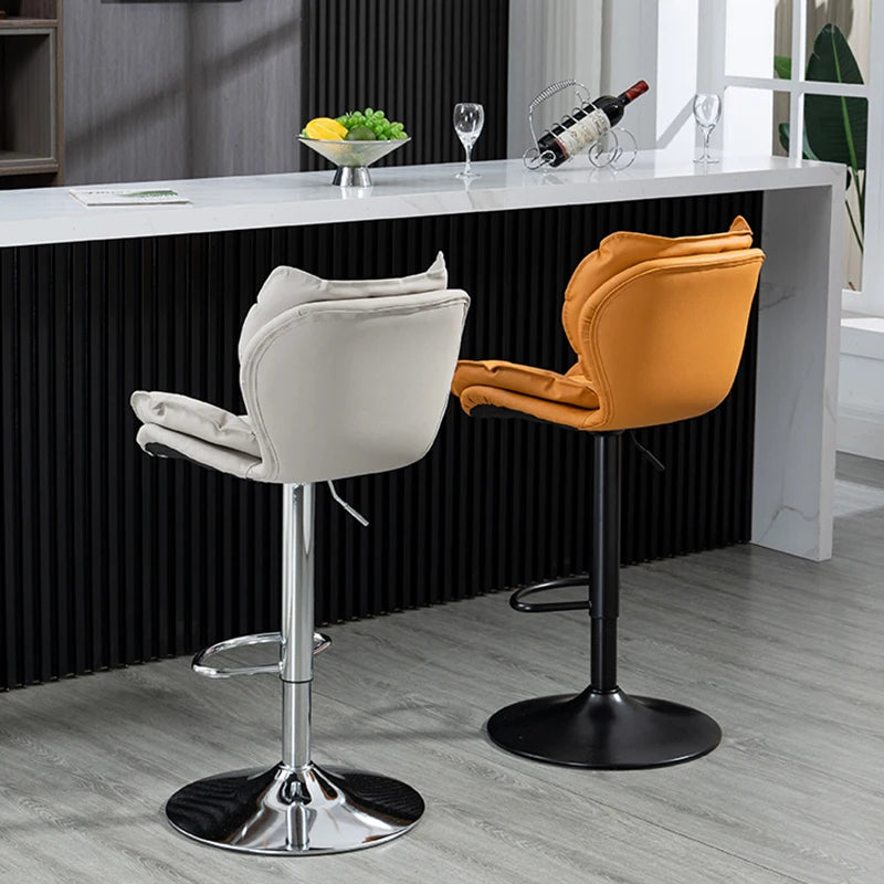 Adjustable Swivel Bar Stool Leather High Back
