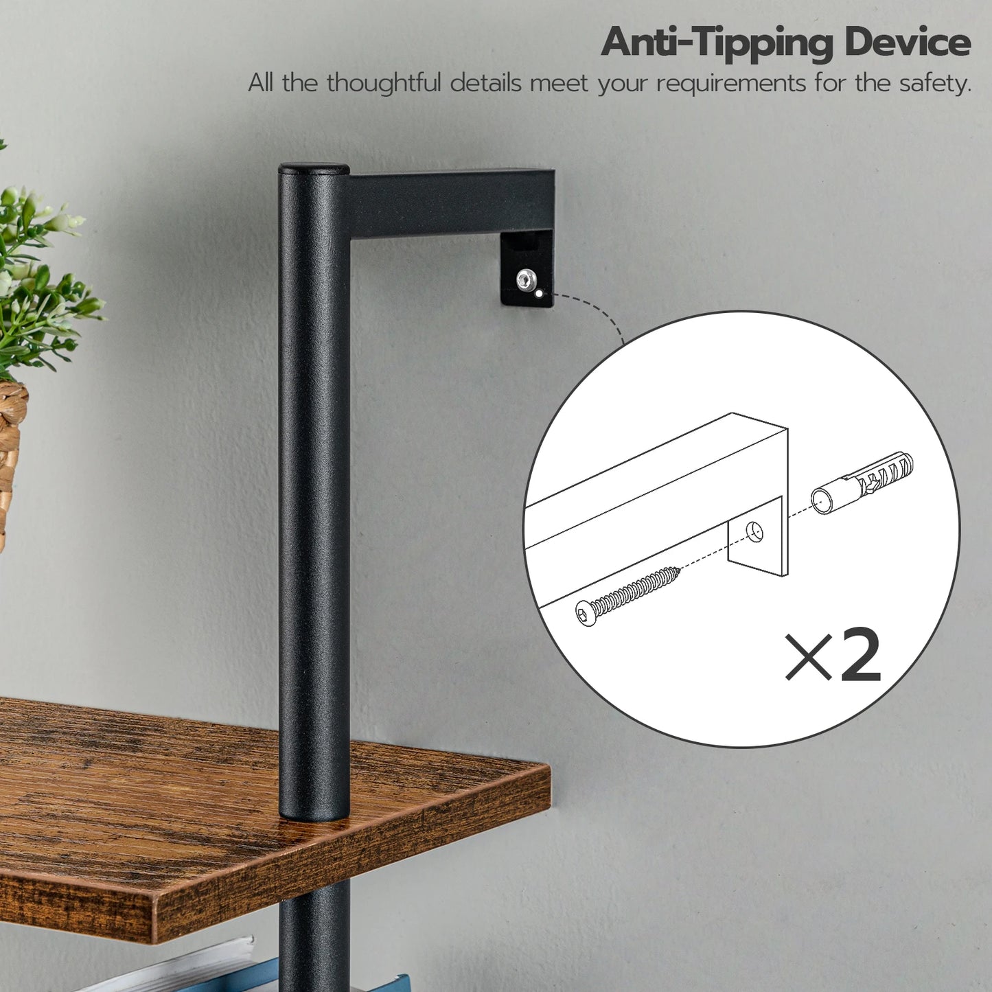 DIY Ladder Shelf 6-Tier Wooden Wall Mounted Bookshelf