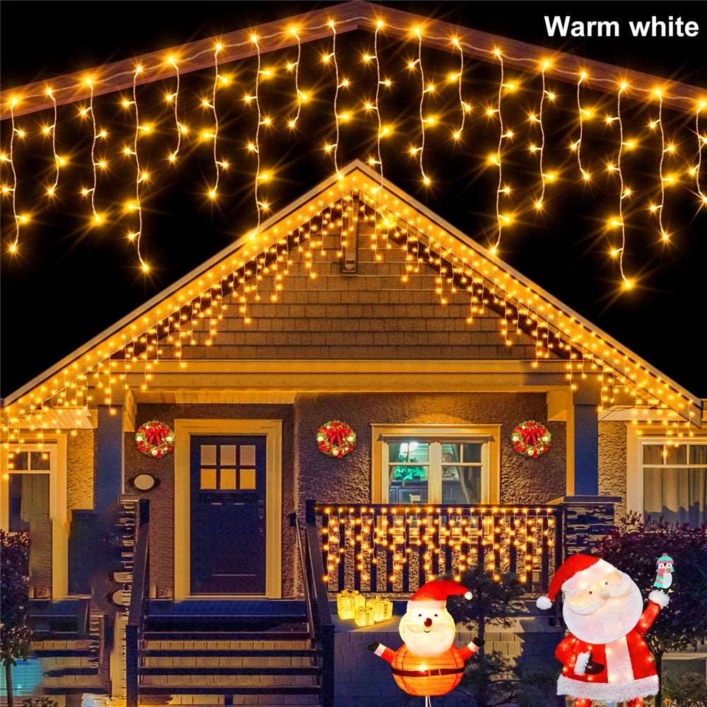 Christmas Decorations Lights Solar Icicle Curtain Lights 8 Mode