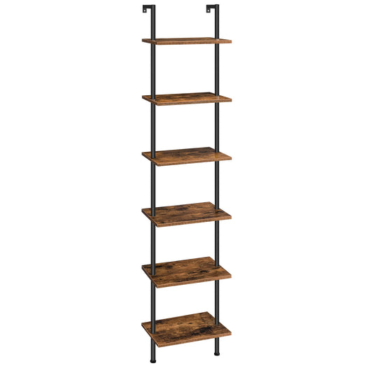 DIY Ladder Shelf 6-Tier Wooden Wall Mounted Bookshelf