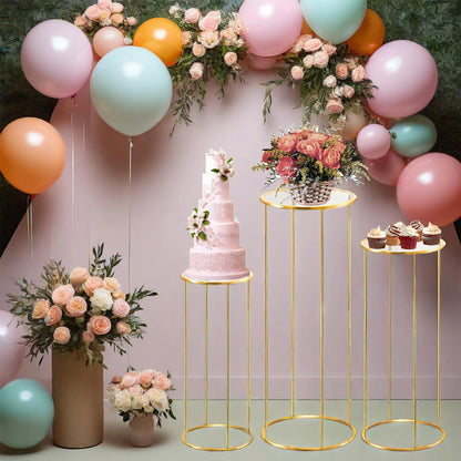3pcs Cylinder Plant Stand Large Metal Gold Cylindrical Plant Stand Display Pillars for Party Flowers Birthday Wedding Decor Supp