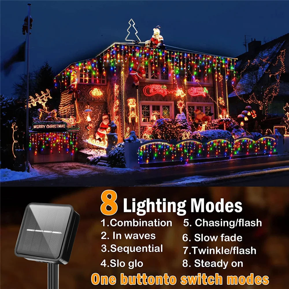Christmas Decorations Lights Solar Icicle Curtain Lights 8 Mode