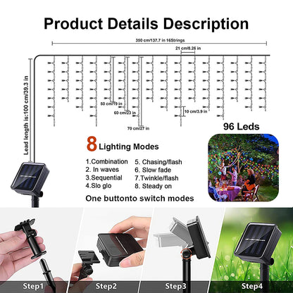 Christmas Decorations Lights Solar Icicle Curtain Lights 8 Mode