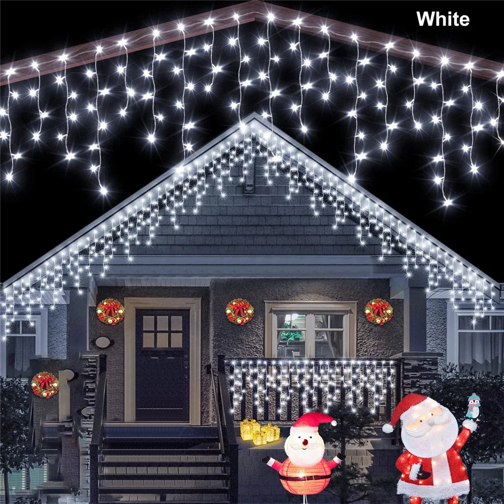 Christmas Decorations Lights Solar Icicle Curtain Lights 8 Mode