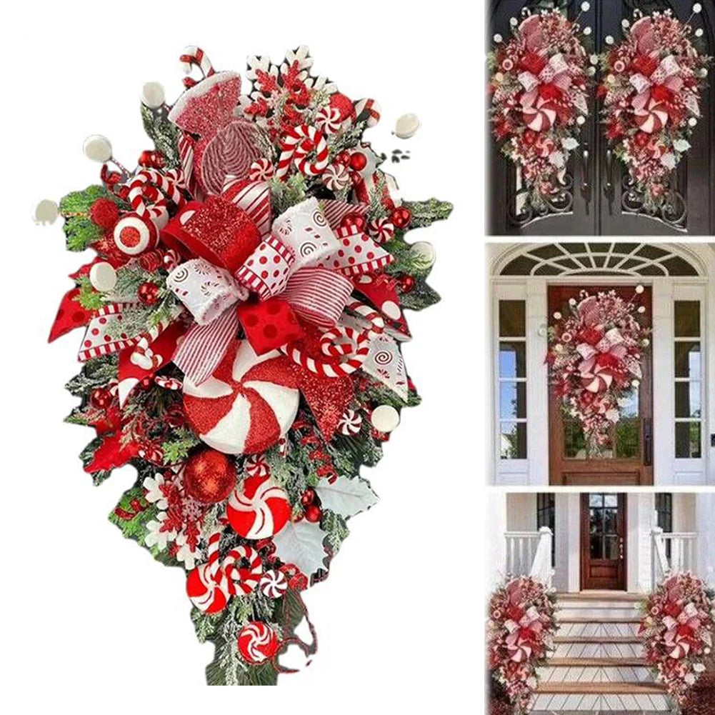 Christmas Wreath Candy Upside Down Tree Garland Artificial Xmas Ornament Christmas Swag Home Window Door Wall Hanging Decoration