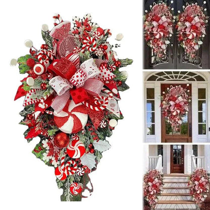 Christmas Wreath Candy Upside Down Tree Garland Artificial Xmas Ornament Christmas Swag Home Window Door Wall Hanging Decoration