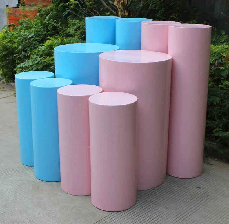 Hot 3/5pcs Round Cylinder Pedestal Display White Gold Art Decor Cake Rack Plinths Pillars for DIY Wedding Decorations Holiday