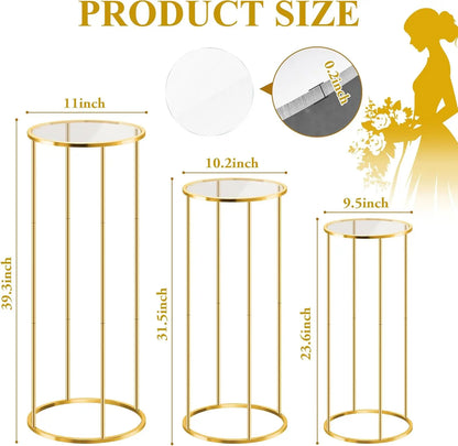 3pcs Cylinder Plant Stand Large Metal Gold Cylindrical Plant Stand Display Pillars for Party Flowers Birthday Wedding Decor Supp