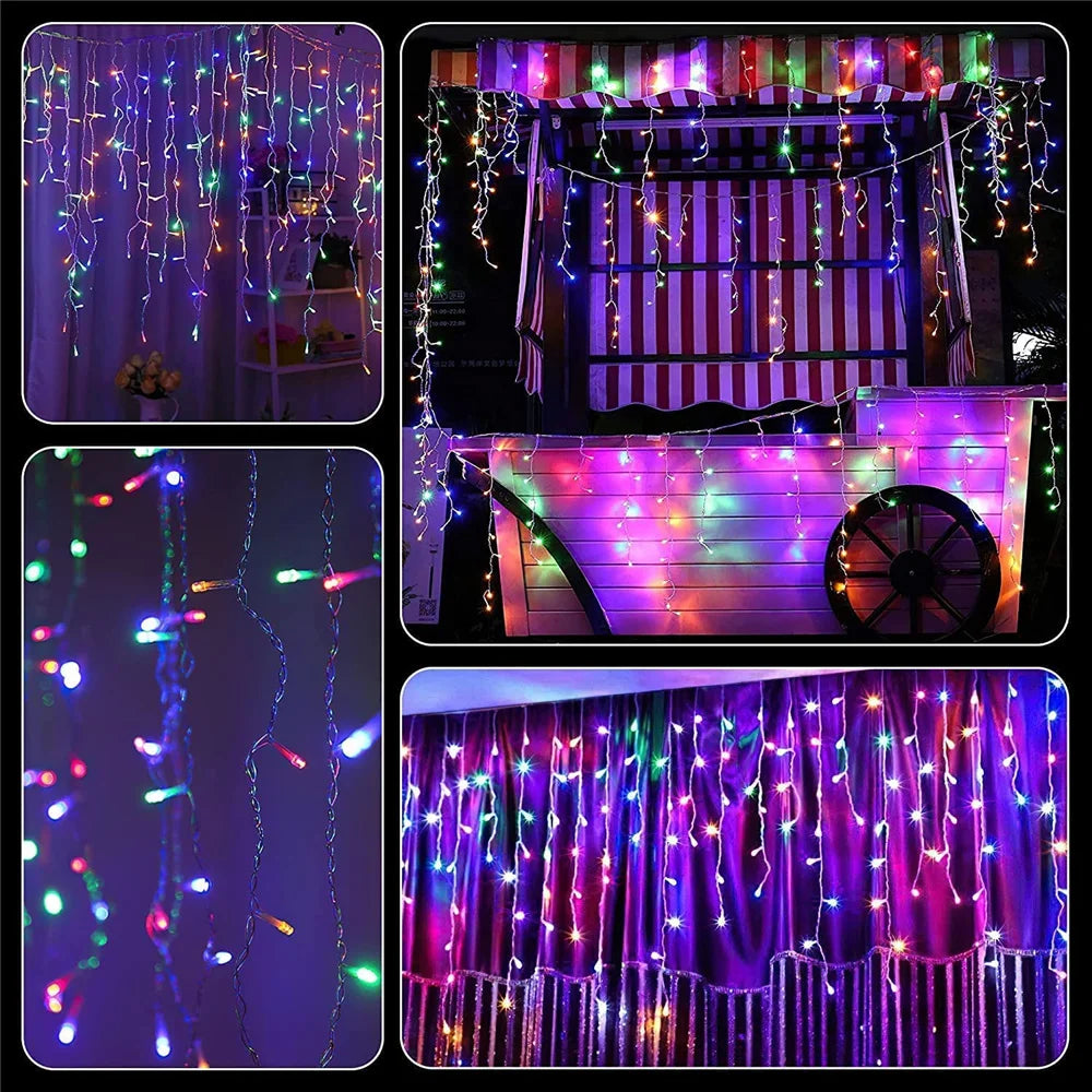 Christmas Decorations Lights Solar Icicle Curtain Lights 8 Mode