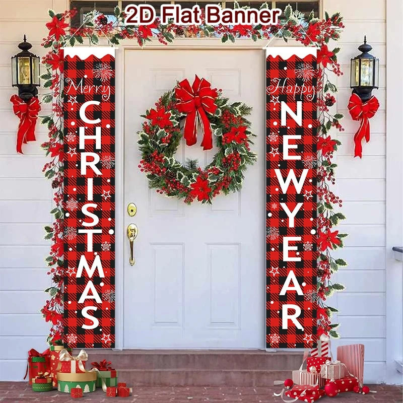 Christmas Santa Claus Snowman Door Couplet Merry Christmas Decoration for Home 2025 Door Banner Navidad Natal Gift New Year 2026