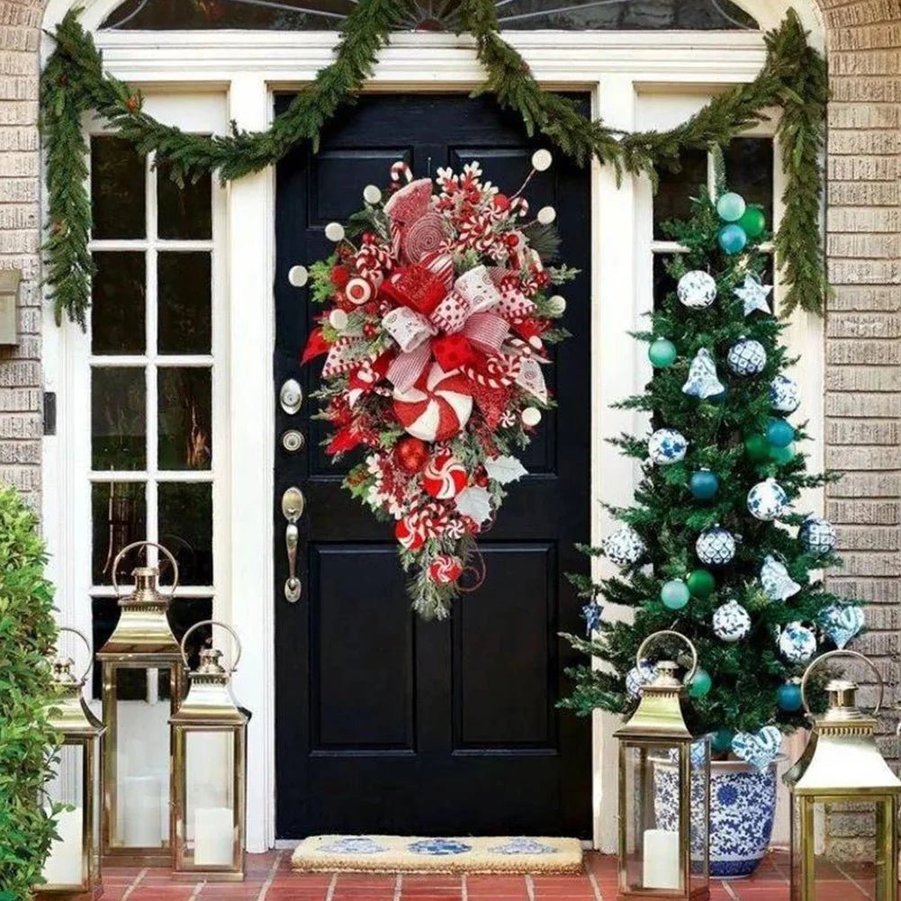 Christmas Wreath Candy Upside Down Tree Garland Artificial Xmas Ornament Christmas Swag Home Window Door Wall Hanging Decoration
