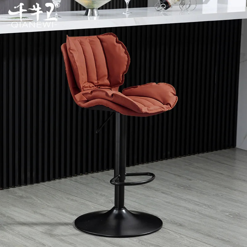 Adjustable Swivel Bar Stool Leather High Back