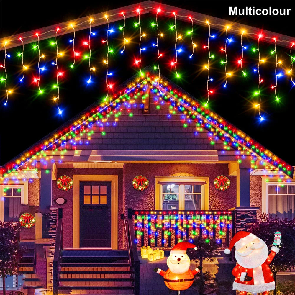 Christmas Decorations Lights Solar Icicle Curtain Lights 8 Mode