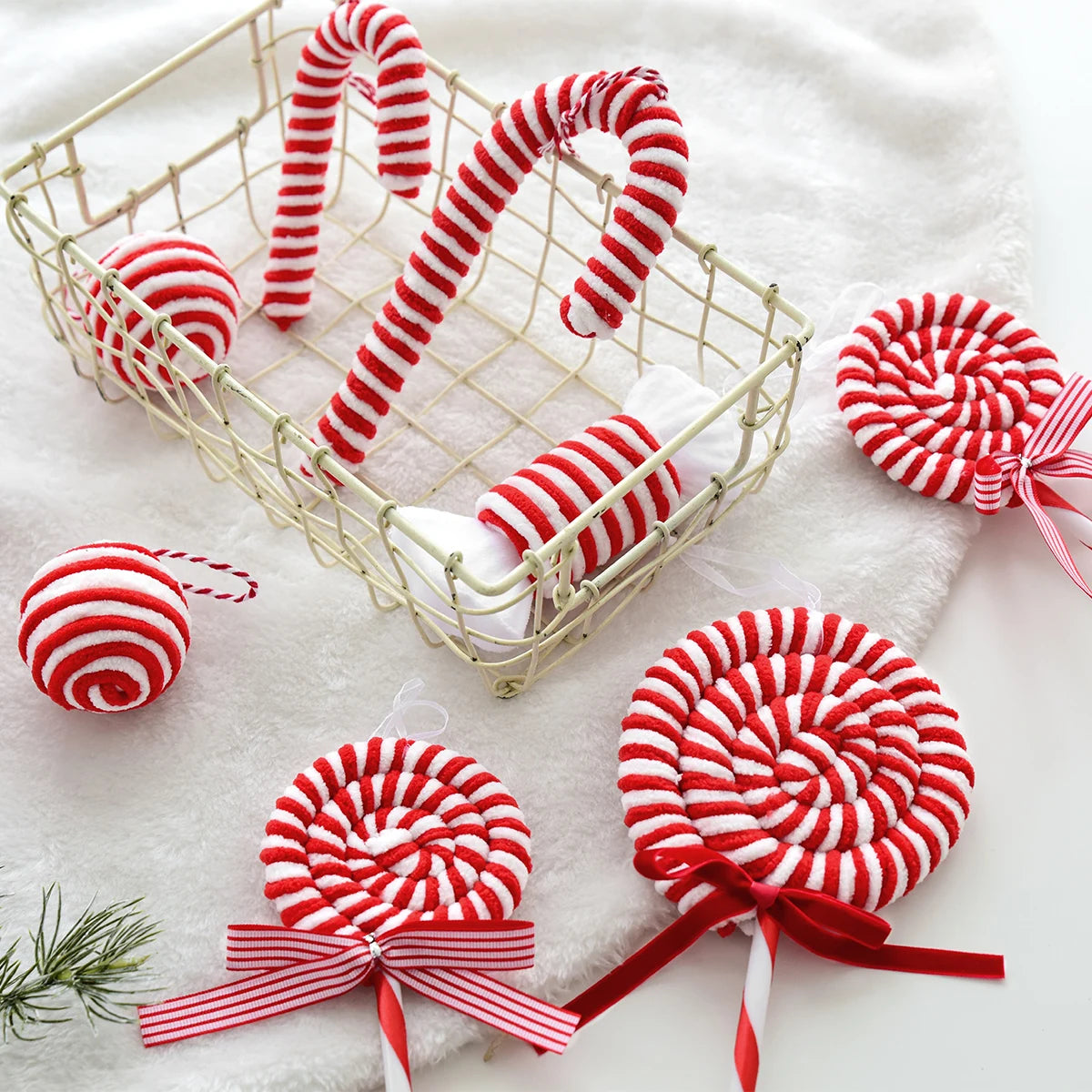 Christmas Red and White Plush Decorations