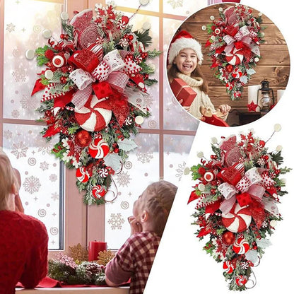 Christmas Wreath Candy Upside Down Tree Garland Artificial Xmas Ornament Christmas Swag Home Window Door Wall Hanging Decoration