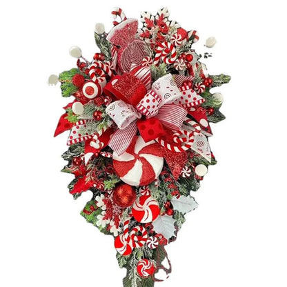 Christmas Wreath Candy Upside Down Tree Garland Artificial Xmas Ornament Christmas Swag Home Window Door Wall Hanging Decoration