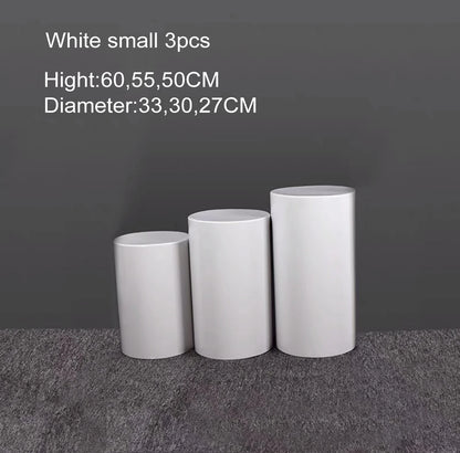 Hot 3/5pcs Round Cylinder Pedestal Display White Gold Art Decor Cake Rack Plinths Pillars for DIY Wedding Decorations Holiday