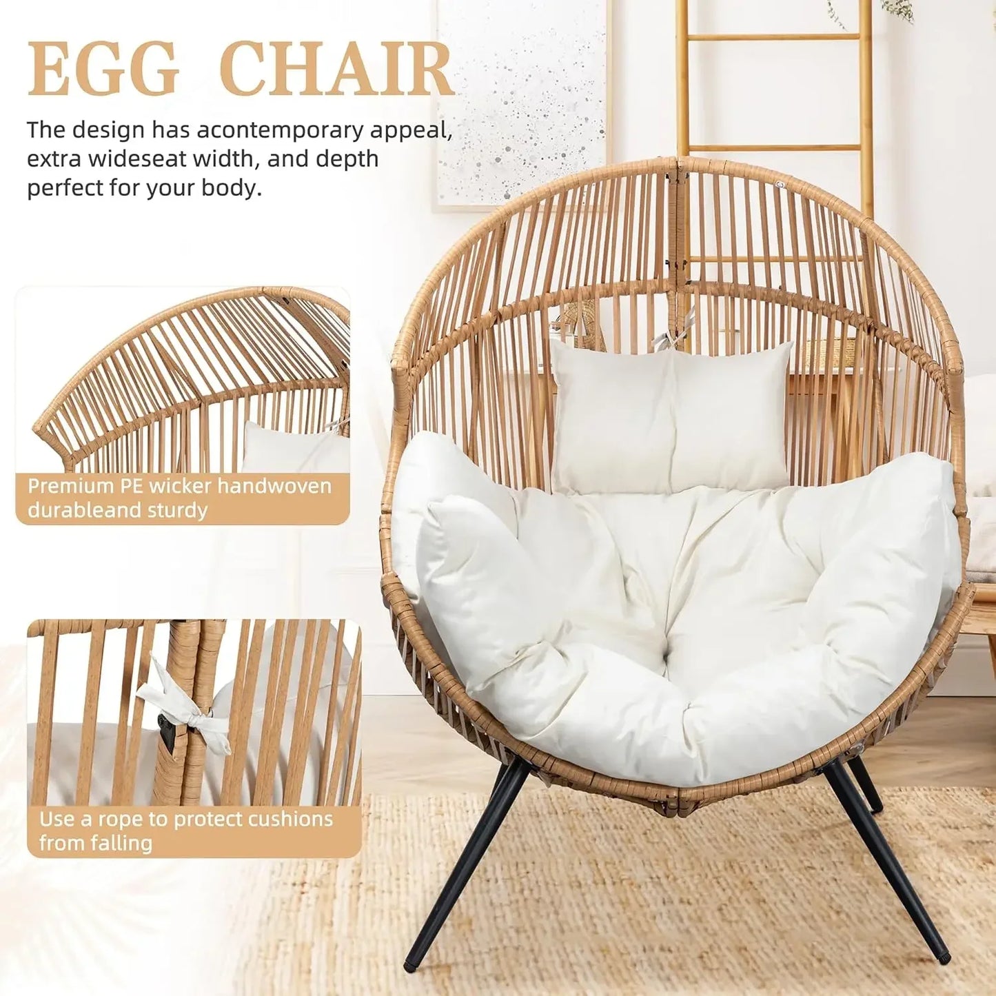 Wicker Egg Chair PE Rattan Chair with Cushion