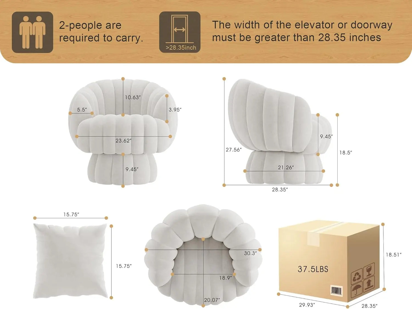 Modern 360 Degree Barrel Swivel Accent Sofa