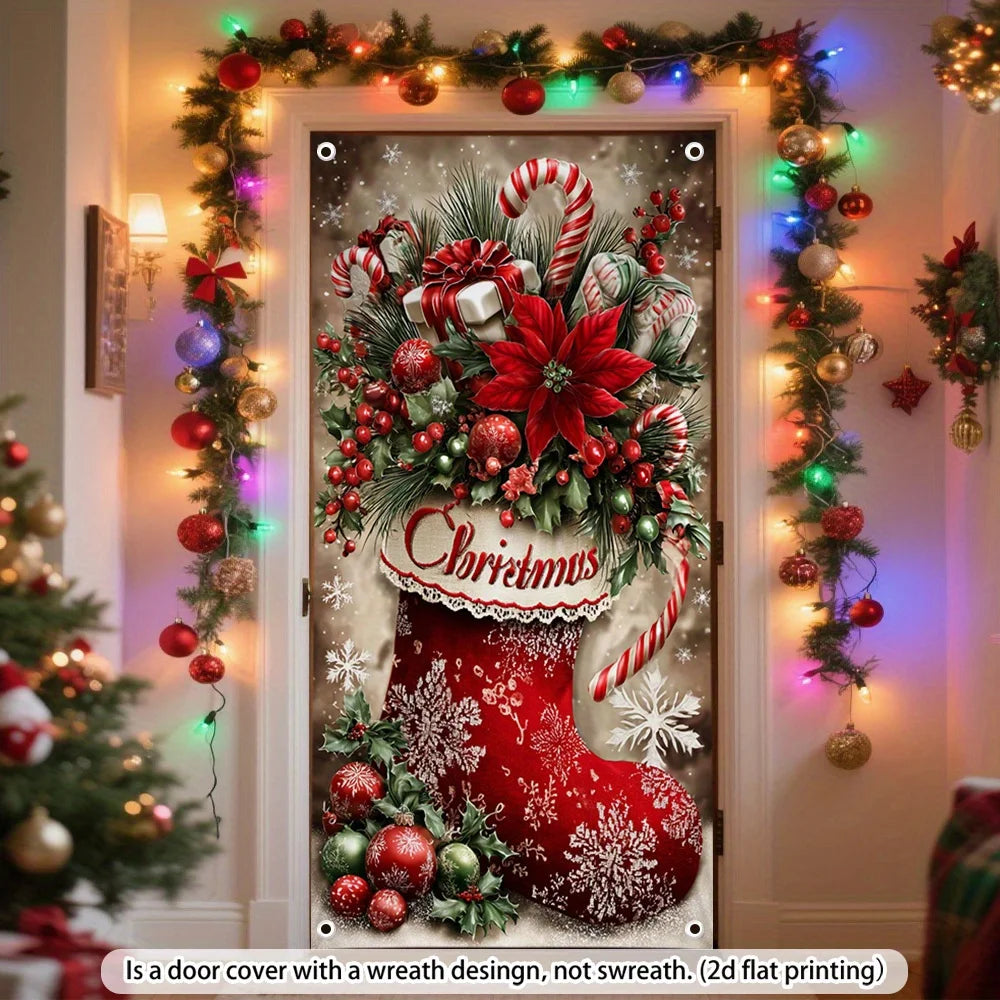 Christmas candy stocking door flag