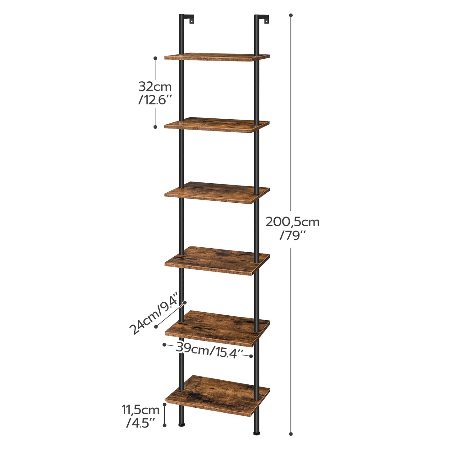 DIY Ladder Shelf 6-Tier Wooden Wall Mounted Bookshelf
