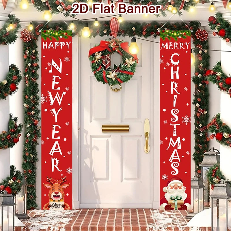 Christmas Santa Claus Snowman Door Couplet Merry Christmas Decoration for Home 2025 Door Banner Navidad Natal Gift New Year 2026