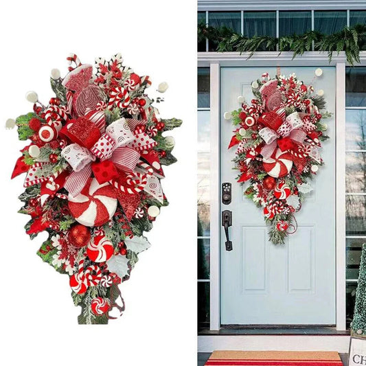 Christmas Wreath Candy Upside Down Tree Garland Artificial Xmas Ornament Christmas Swag Home Window Door Wall Hanging Decoration